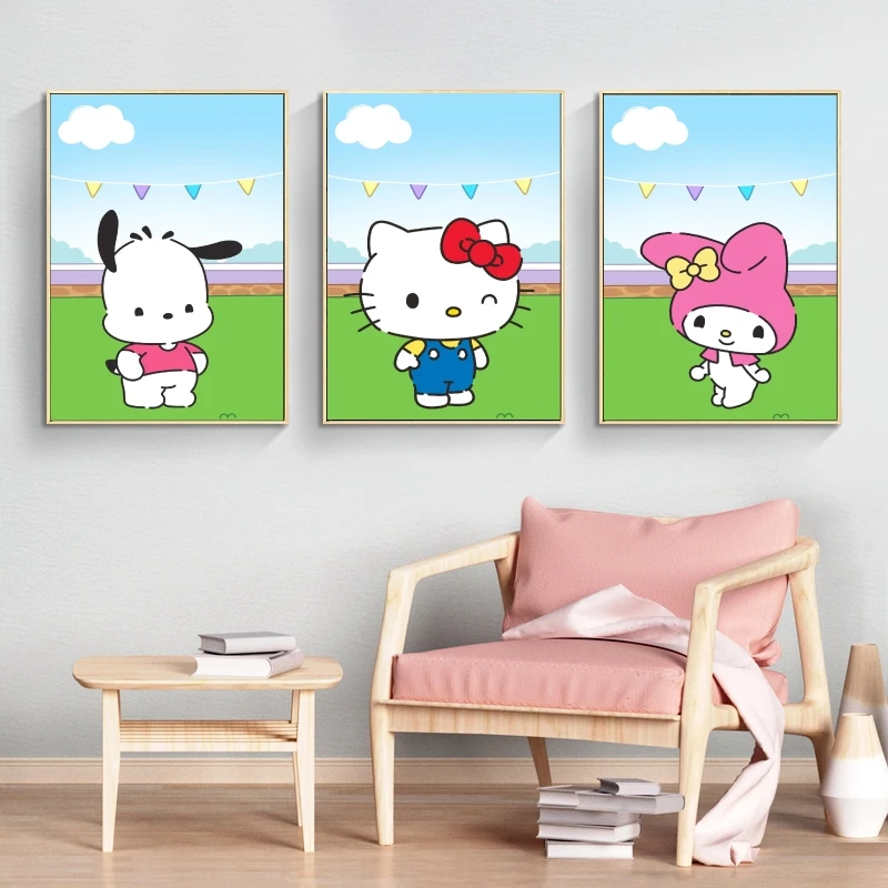 

Sanrio Hello Kittys Poster and Painting Modern Home Wall Stickers Christmas Gifts Decorative Modular Prints Living Room Hanging