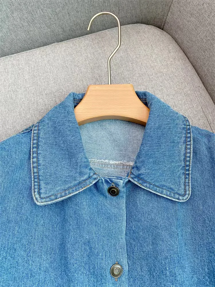 Autumn Winter New Fashion Single Breasted Denim Jacket Women Casual Long Sleeve Peter Pan Collar Retro Short Coat Ladies 2024