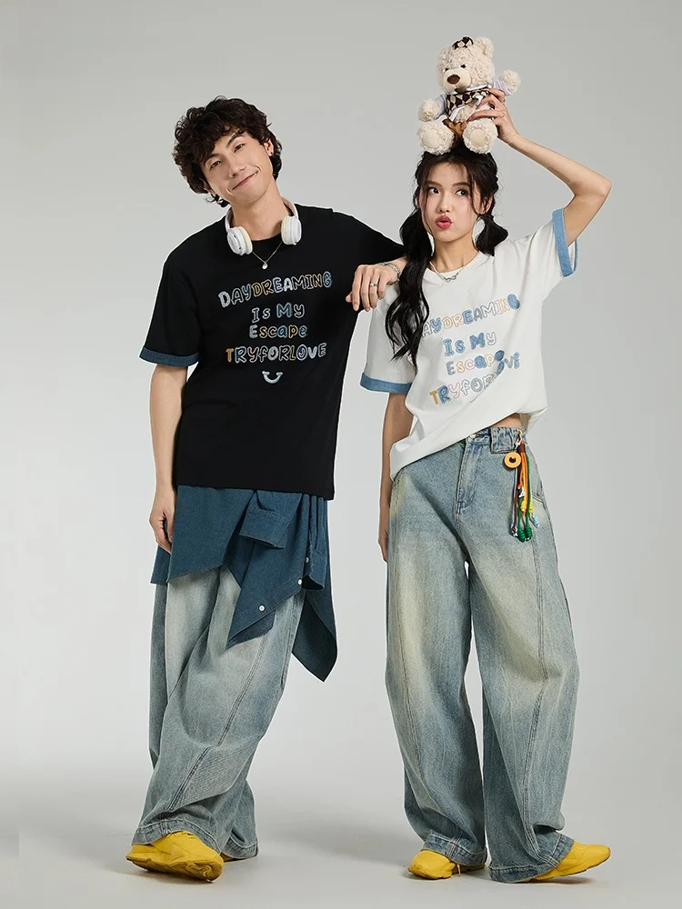 

Tryforlove Couples Summer Cool Feeling Quick Dry Short Sleeve T-Shirt Men's Women's Simple Casual Cotton Printed Street Style