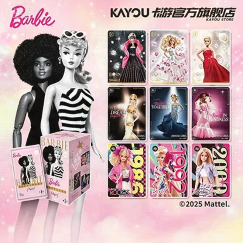 KAYOU Mattel Barbie Anniversary Gift Box Blind Box Retro Classic Doll Collectible Cards High Aesthetic Pink Decor Present