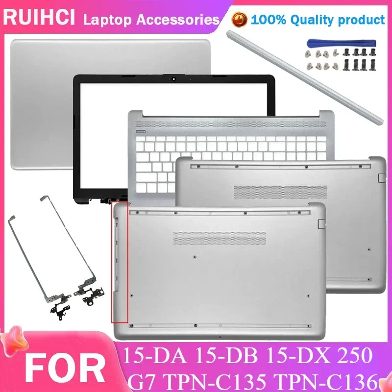 

New LCD Back Cover/Front Bezel/Palmrest/Bottom Case/Hinges Cover/Hinges For HP 15-DA 15-DB 15-DX 250 G7 TPN-C135 TPN-C136 Silver