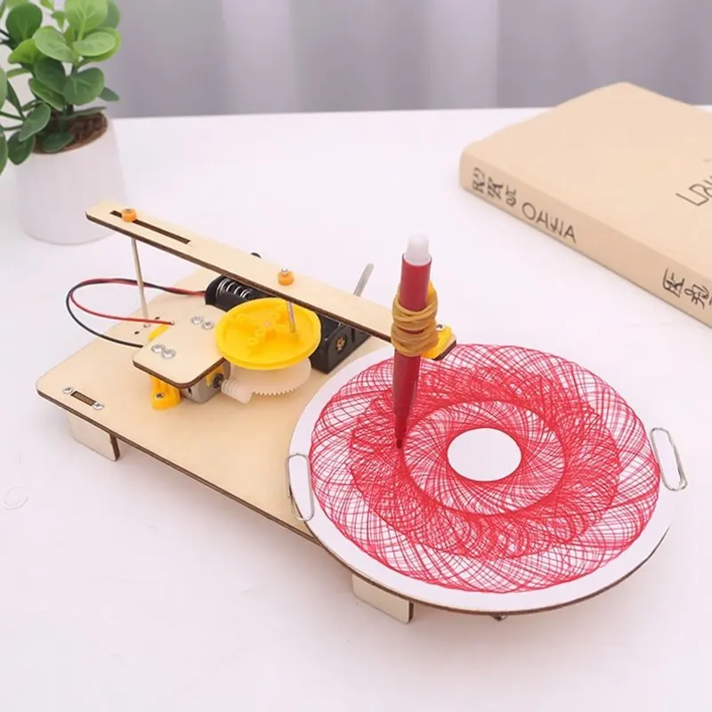 DIY Creative Wooden Electric Plotter Drawing Robot STEM Kids Model - Automatic Painting Science Electronics Kits Experiment