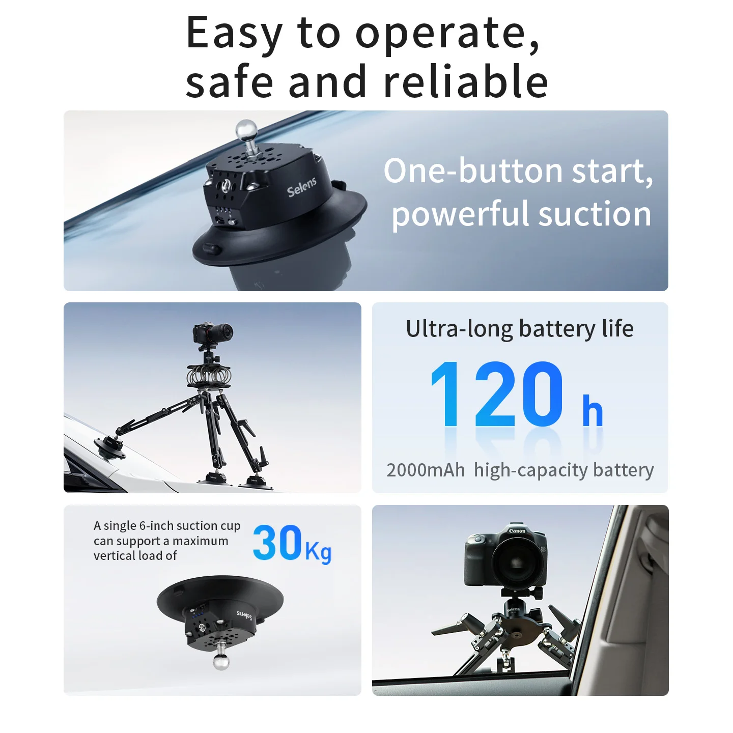 Selens Car Absorber Electric Vacuum Suction Cup Holder Camera Anti-Vibration Isolator Tripod Gimbal Stabilizer for Photography