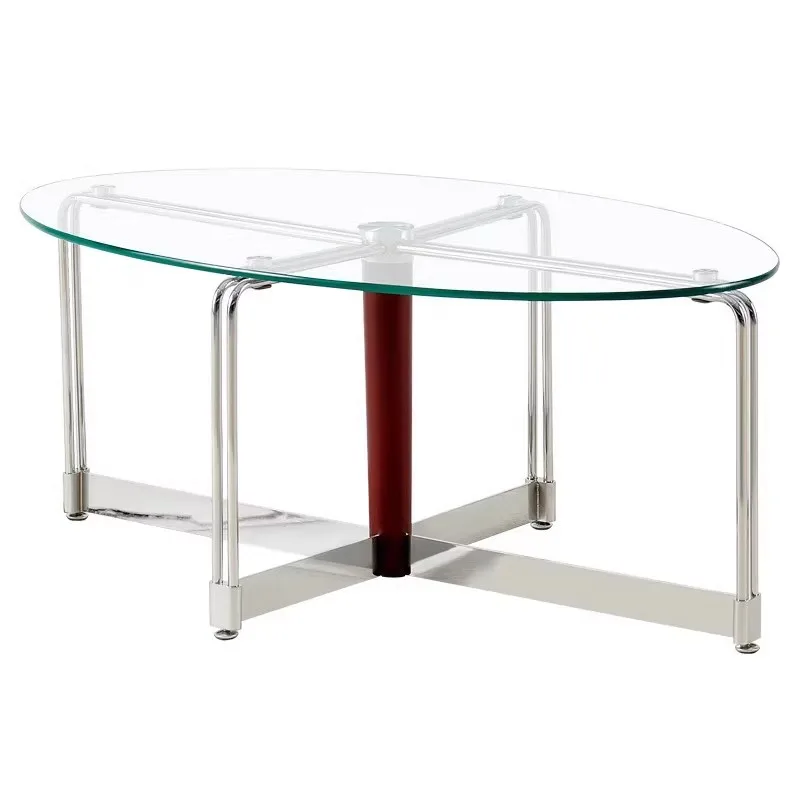 

Nordic retro glass coffee table tempered oval coffee table small apartment tea table stainless steel living room