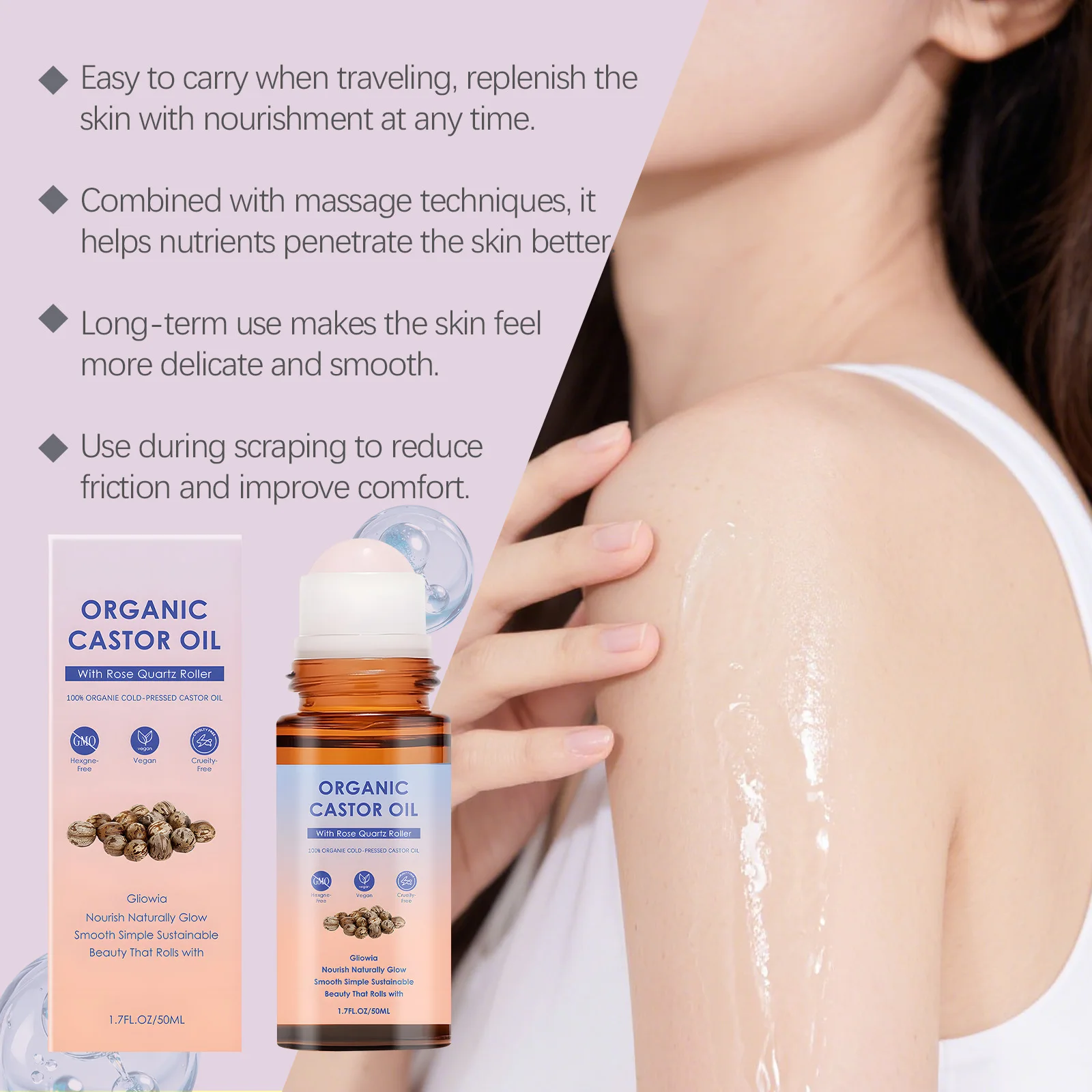 Castor Oil Roller Care Vitamin E Moisturizing Nourishing Body Massage Oil Multi Purpose Improve Texture Relieve Body Fatigue - view 6
