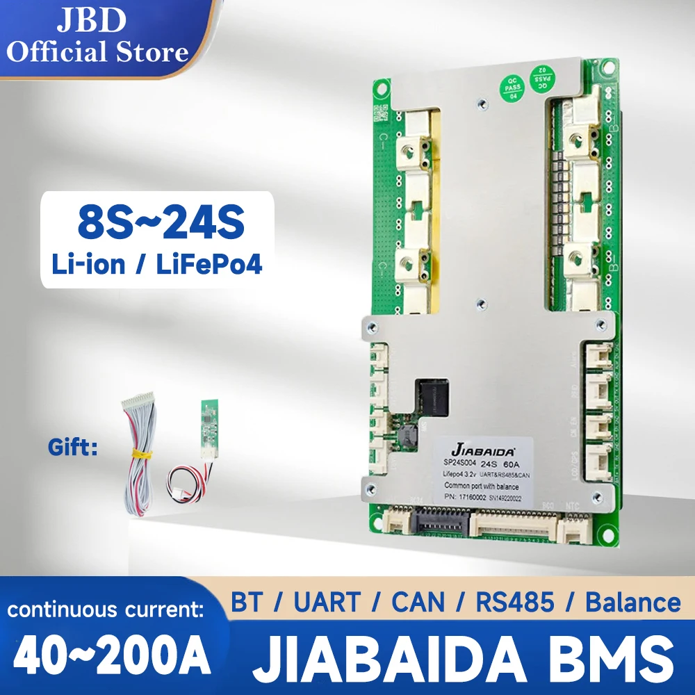 

JBD Smart BMS 8S-24S Литий-ионный LiFePo4 10S 13S 14S 16S 20S Батарея 40A-200A Защита от заряда BT UART RS485 CAN Баланс JBD BM