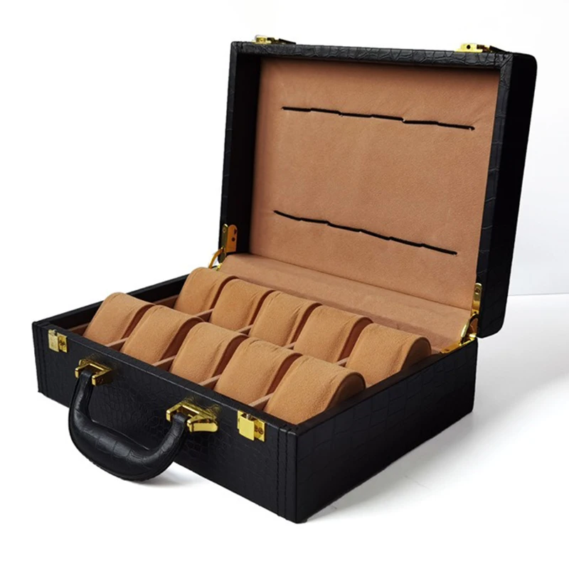 Black Watch Case Storage Box Luxury Suitcase Watches Roll Organizer Mens Rolex Holder Travel Boxes Storing Display Stand Gift