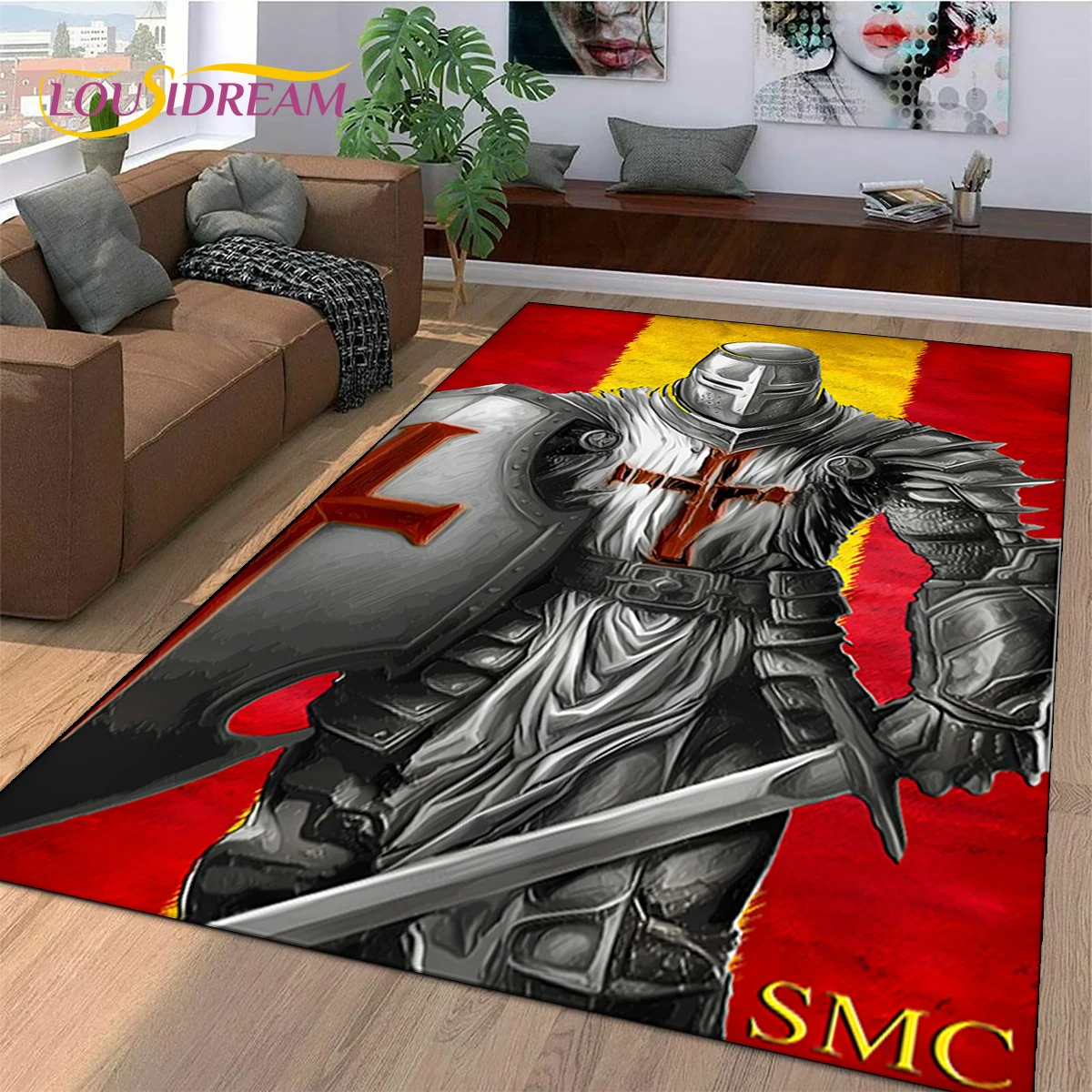 Knight Templar Cavalier Crusaders Cartoon Rug Carpet for Living Room Bedroom Decor,Non-slip Decoration for Sofa Doormat Gift Kid