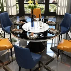 Set meja makan bulat marmer, furnitur rumah ruang makan modern mewah kualitas tinggi