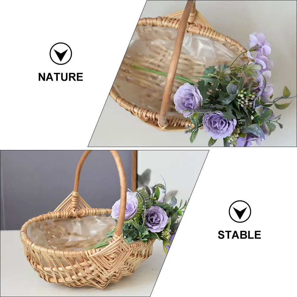 

Portable Handwoven Flower Basket Wicker Baskets for Gifts Storage Decorative Floral Arrangement Home Bedroom Living Room Straw
