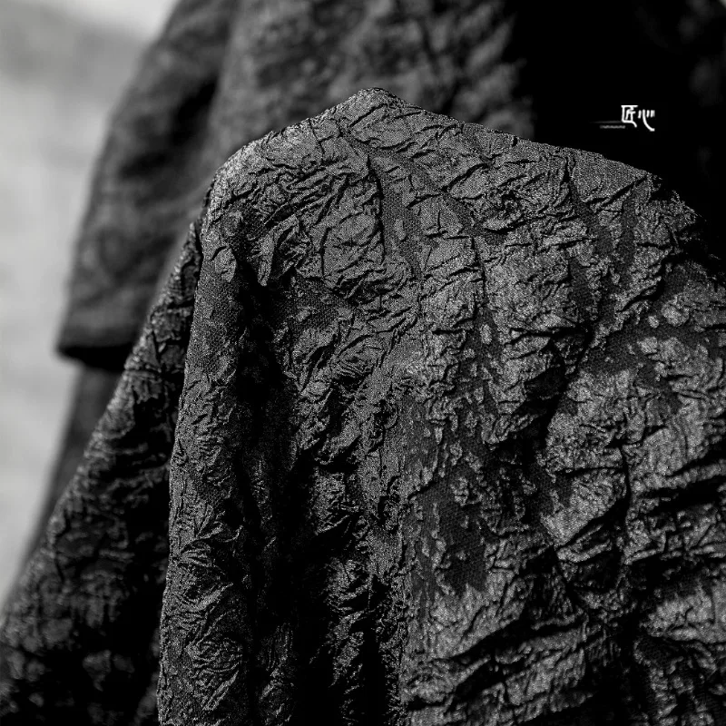 Black Reef Concave Texture Three-dimensional Grain Gradient Jacquard Fabric Recreated Creative Clothing Designer Fabric