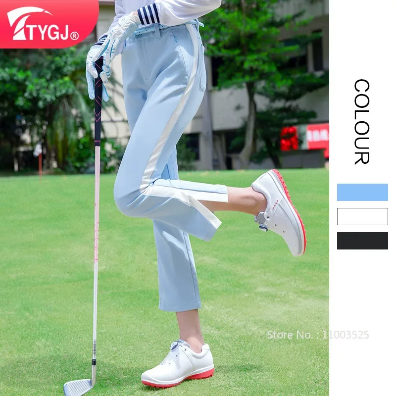 TTYGJ Women Elastic Waistband Golf Pants Ladies Slim Split Golf Trousers Women Patchwork Flared Cropped Pant Casual Sweatpants