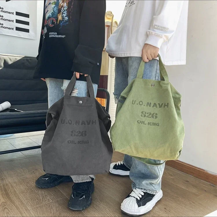 Female Big Capacity Canvas Fabric Crossbody Tote Bag Student Leisure Textile Oversized Square Shopping Shopper Side Slouchy Bag