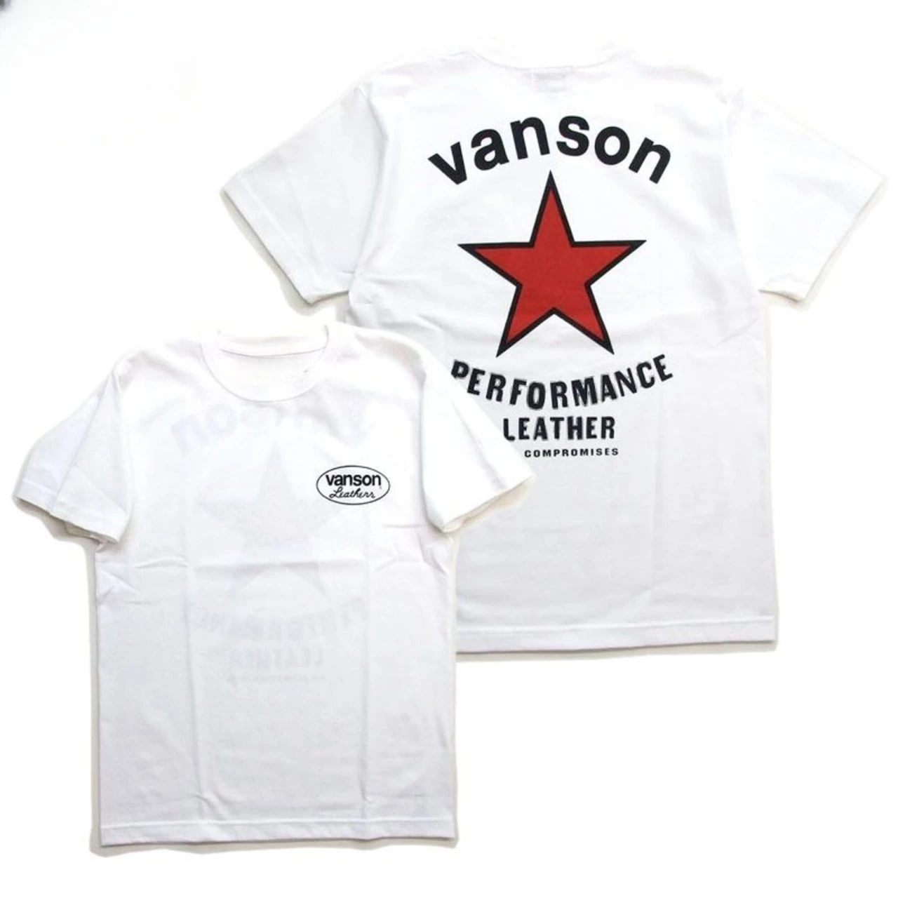 Men's Black T-Shirt with Red Star and 'VANSON LEATHERS' Motorcycle Pattern - Casual Round Neck Printed Short-Sleeved T-Shirt