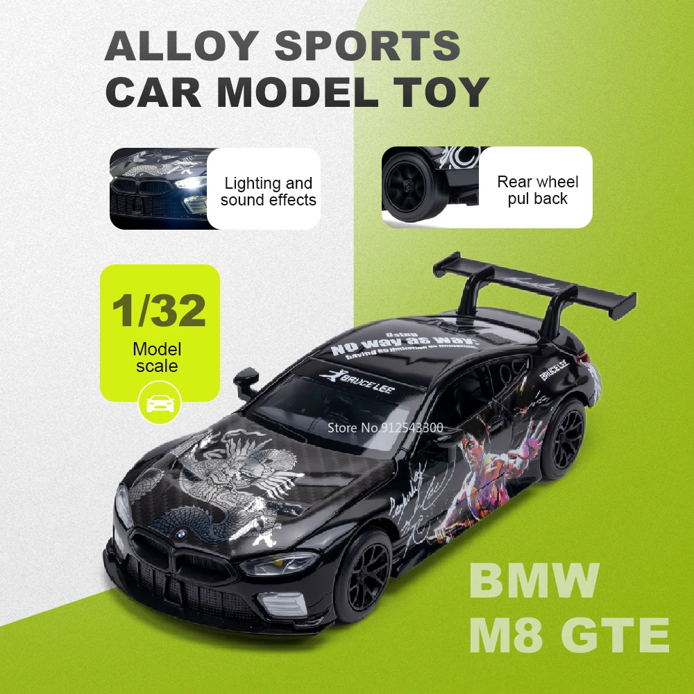 

Scale 1:32 BMW M8 GTE M4 Model Sports Car Toy Warrior Sound Effects Racing Cars Doors Opened Models Office Table Ornament
