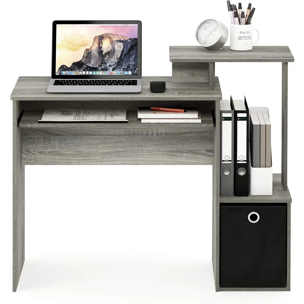 مكتب ECON، مكتب ألعاب مع صينية لوحة مفاتيح، مكتب كمبيوتر، مكتب مكتب مع أرفف جانبية وصندوق تخزين للمكتب المنزلي، رمادي Oa #4