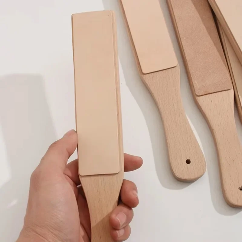 Handmade Wooden Handle Leather Sharpening Strop for Razor Knives - Double Sided Home Sharpening Tool and Polishing Board