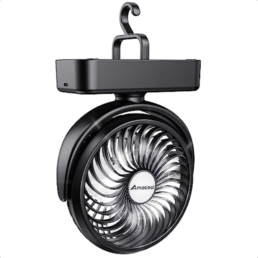 

Portable Camping Fan with LED Lantern 40H Work Time Rechargeable Battery Operated Fan with Hanging Hook for Tent Car RV Hurrica