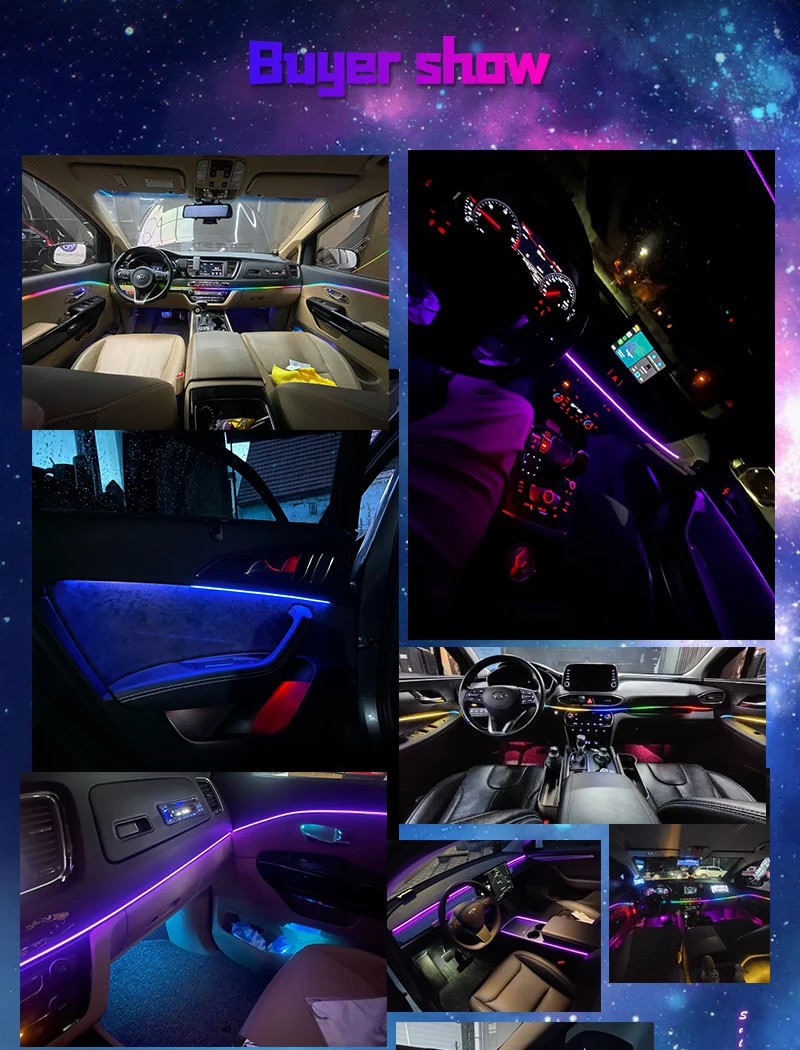 22 in 1 18 in 1 64 Farben RGB Symphony Car Atmosphere Interior LED Acryl Guide Fiber Optic Universal Dekoration Umgebungslichter – Detail 11