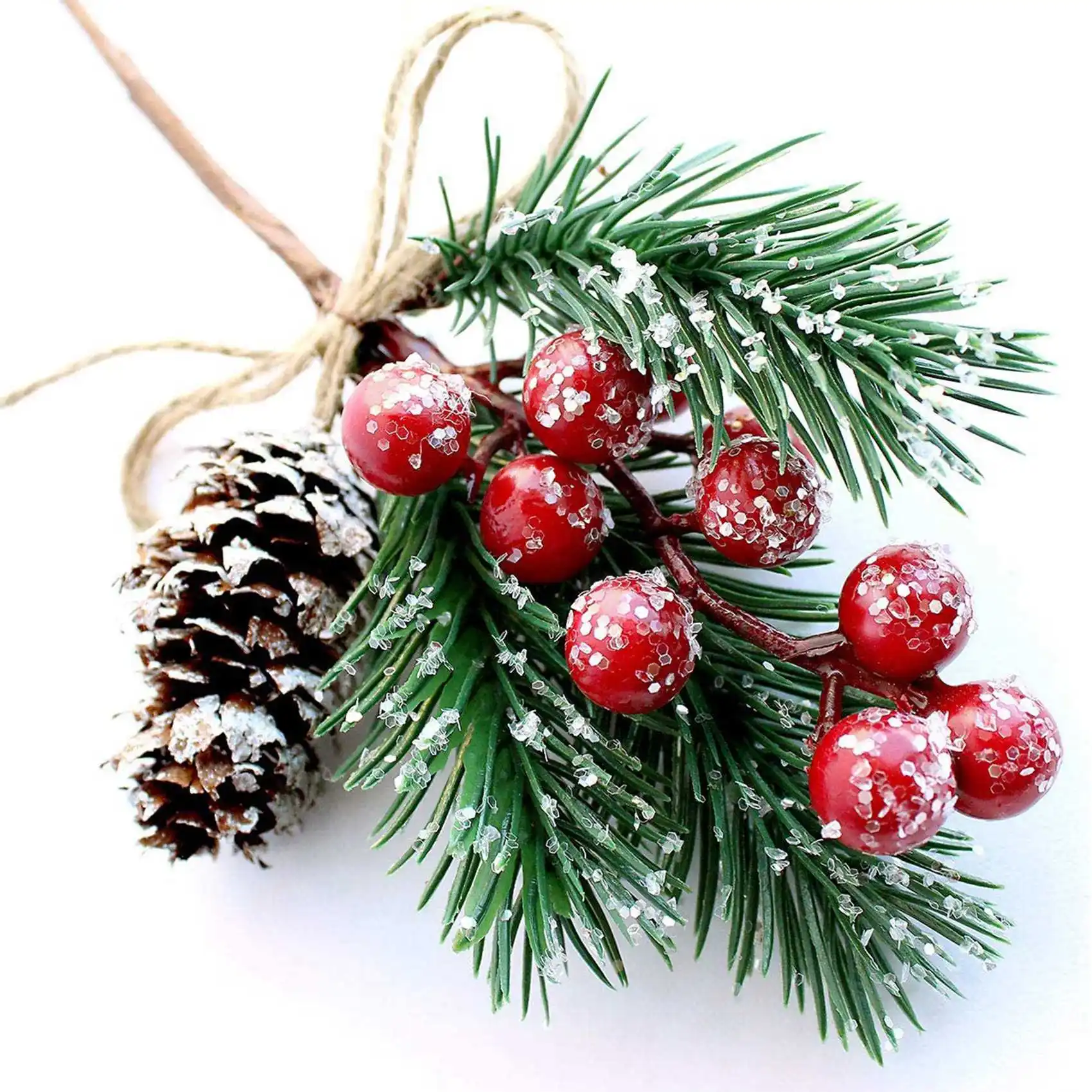 Red Berry Stems Pine สาขาเอเวอร์กรีน Christmas Berries Decor 8 PCS Pine Cones สาขาหัตถกรรมพวงหรีด Pick