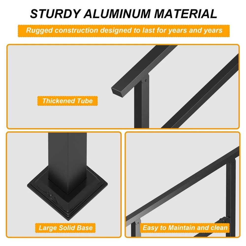 36 cali. Zestaw poręczy z czarnego żelaza, wysokość 100 cm, szerokość 100 cm, regulowane poręcze na zewnątrz, pasują do 2 lub 3 stopni (2 sztuki)