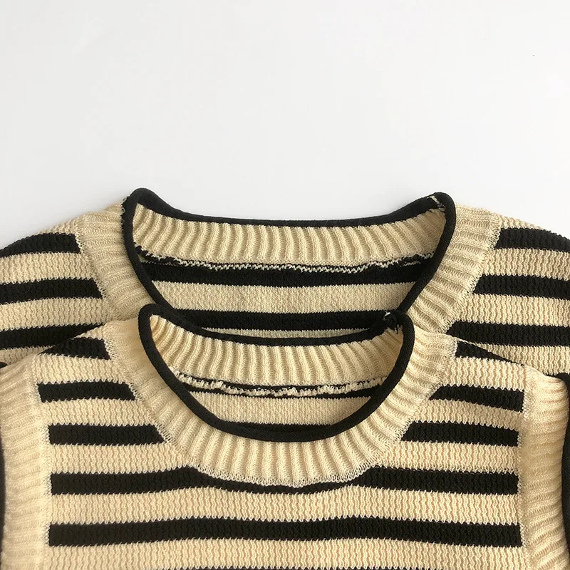 Pull en émail à rayures pour enfants, pull polyvalent pour tout-petits, veste décontractée pour garçons et filles, été, nouveau