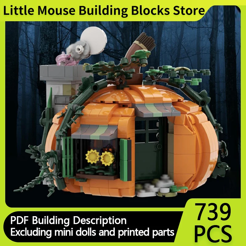 

City Street View Model MOC Building Bricks Halloween Pumpkin House Modular Technology Gifts Holiday Assemble Children Toys Suit
