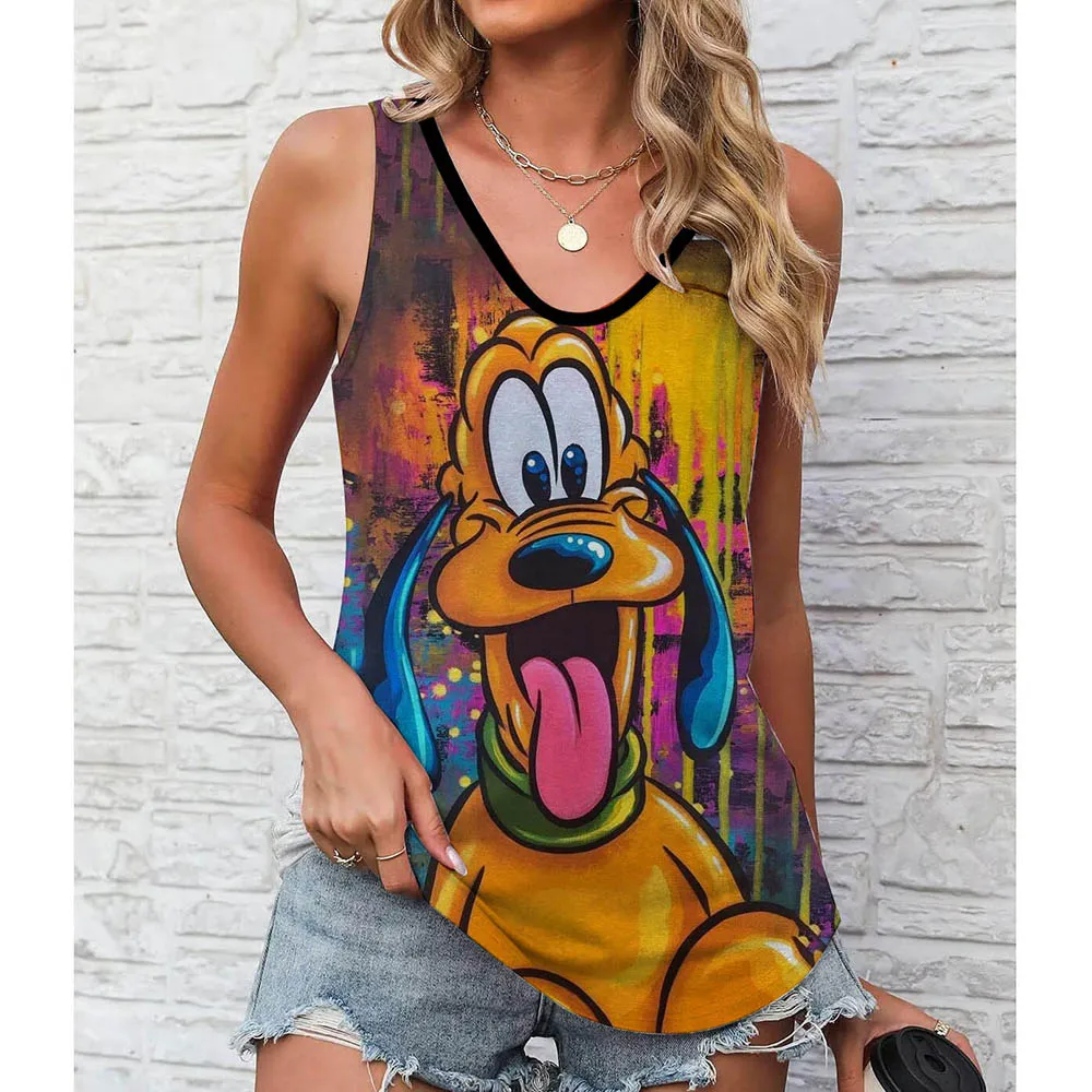 

Новый жилет больших размеров с принтом Disney Goofy, повседневные топы без рукавов на лето и весну, женская одежда больших размеров