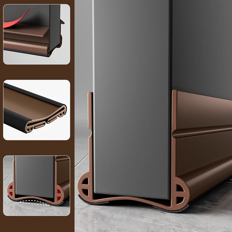 

93cm PVC Door Bottom Seal Strip Silent Flexible Door Gap Weather Strip Washable and Wear-resistant Seal Strip with Under Brush