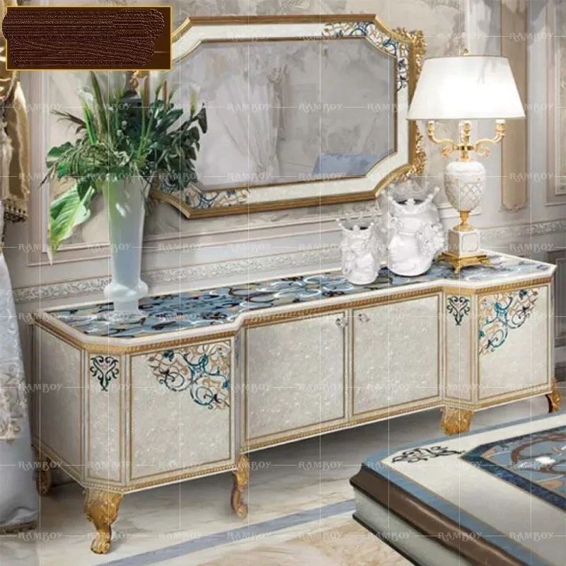 French solid wood sideboard Italy palace shell parquet storage lockers restaurant dishes cabinet