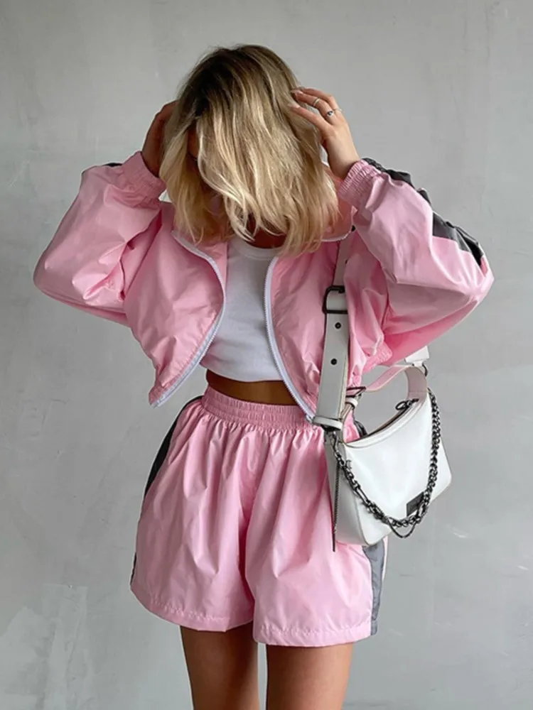 

Women's Sportswear Set Long-sleeved Zippered Sporty Cardigan Jacket+Shorts Set 2025 New Casual Fashion Two-piece Female Clothing