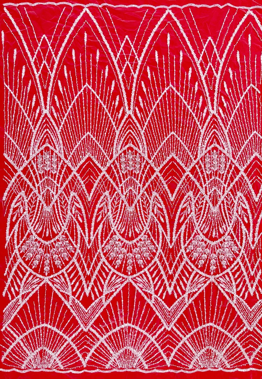 

2026Latest Austria Best Quality Elegant White Soft Mesh Sequined lace with Beads Fabric For Wedding Evening Dress U_GE5389