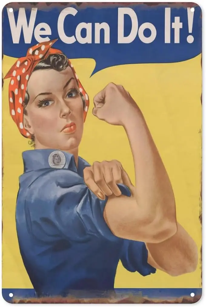 Metal Tin Sign Vintage Rosie the Riveter We Can Do It for Home, Living Room, Bedroom, Office, Hotel, Cafe and Pub Wall Decor 12x