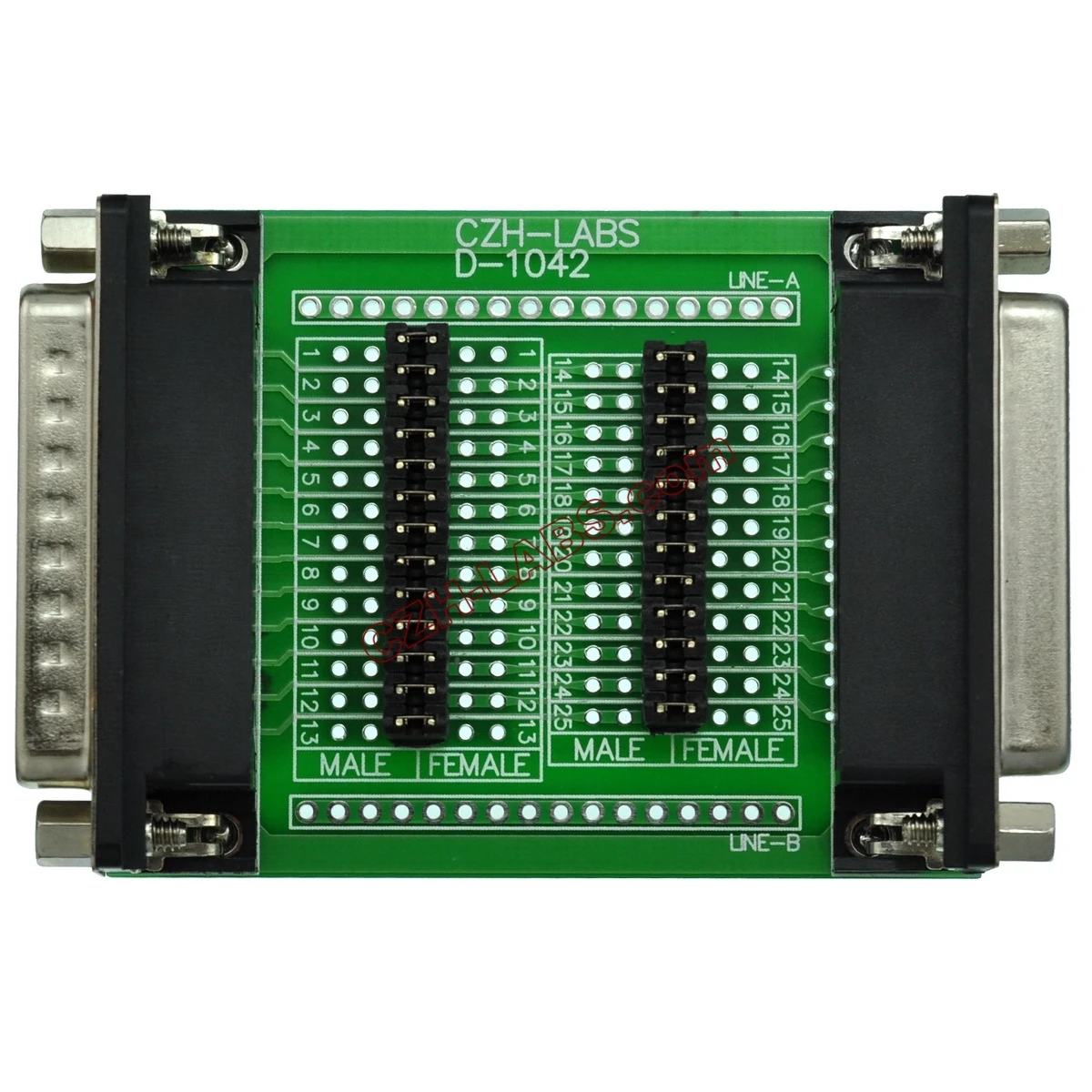 CZH-LABS D'sub DB25 Diagnostic Test Breakout Board, DSUB DB25 Connector Male to Female.