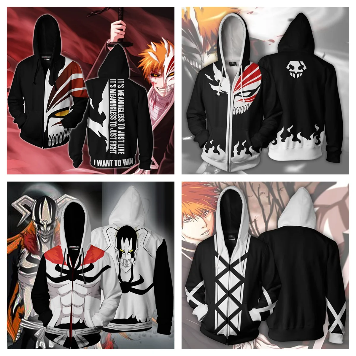 Anime Game Bleach Hoodies Kurosaki Ichigo Pullover Cosplay Jacket Kuchiki Rukia Printing Hooded Sweatshirt Zipper Clothes Coat