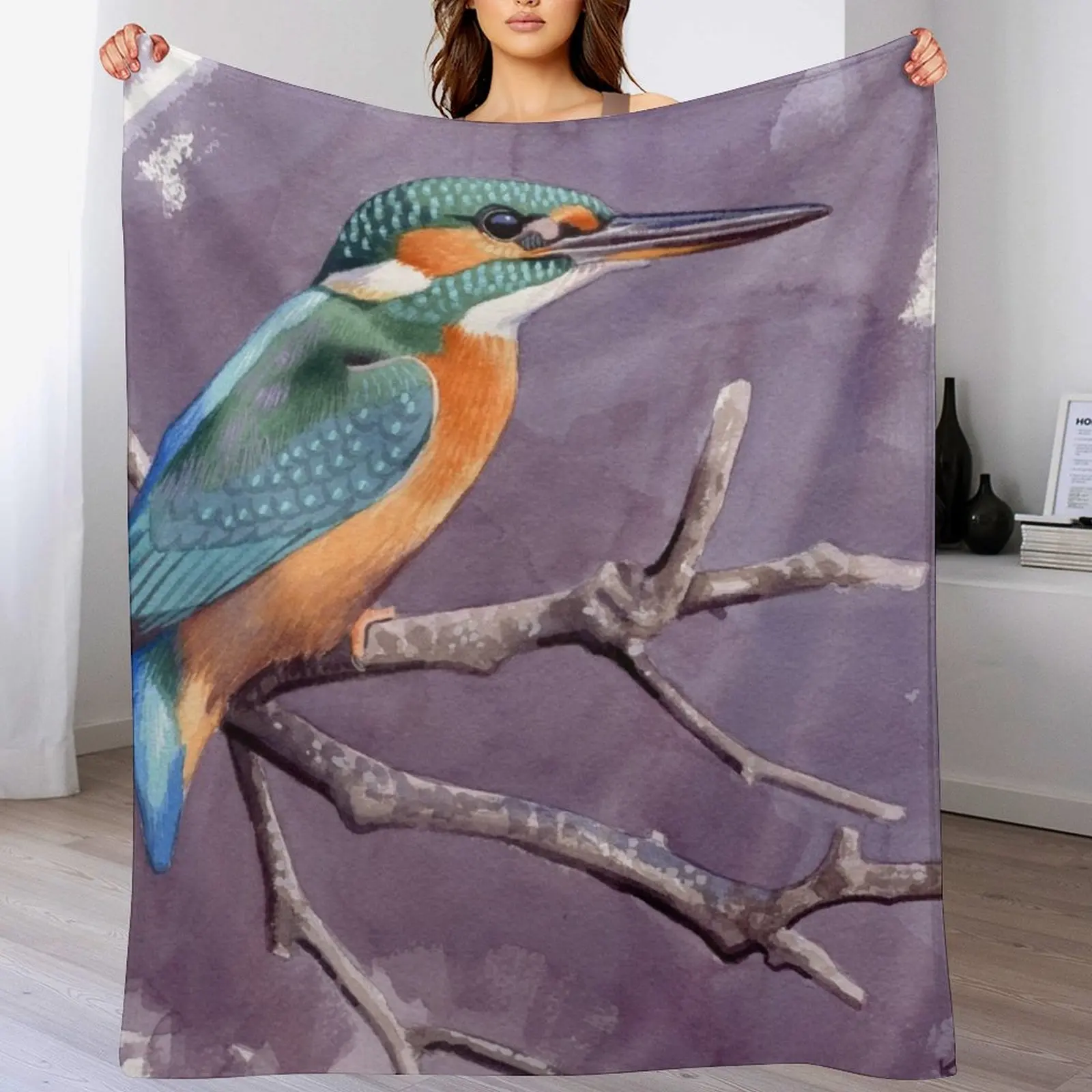 

Common Kingfisher Throw Blanket Bed linens warm for winter Cute Plaid Hairy Blankets