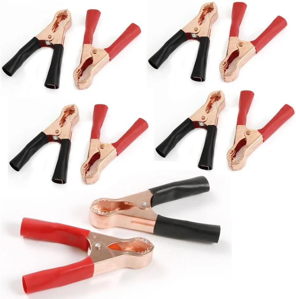 

Изолированные зажимы типа «крокодил» для тяжелых условий эксплуатации, черные и красные, металлические, пружинные, для тестирования автомобильных и электрических аккумуляторов (50А, 10 шт.)