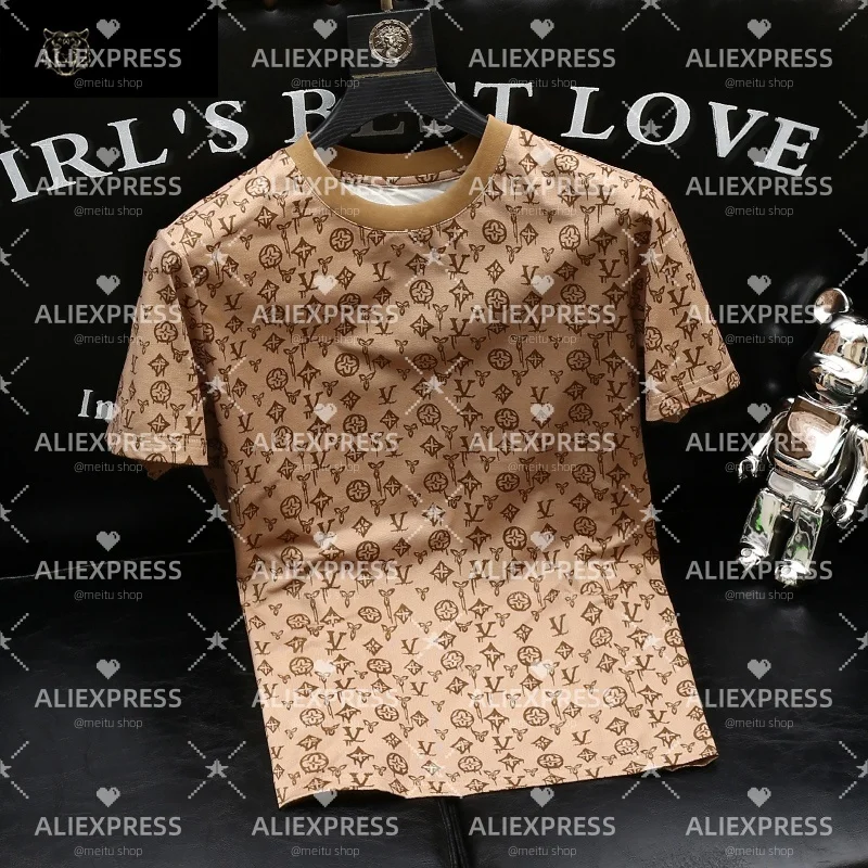 

2025 New Quick-drying Light Luxury Men's Summer Wear New Short-sleeved Top Trendy Printed Letter Round Neck T-shirt Moto