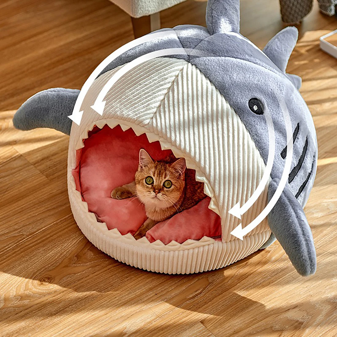 Cat Bed House Dog Kennel Cartoon Shark Warm Plush Kitten Cushion Basket Tent Puppy Cave Nest Mat Bag Creative Indoor Pet Supplie