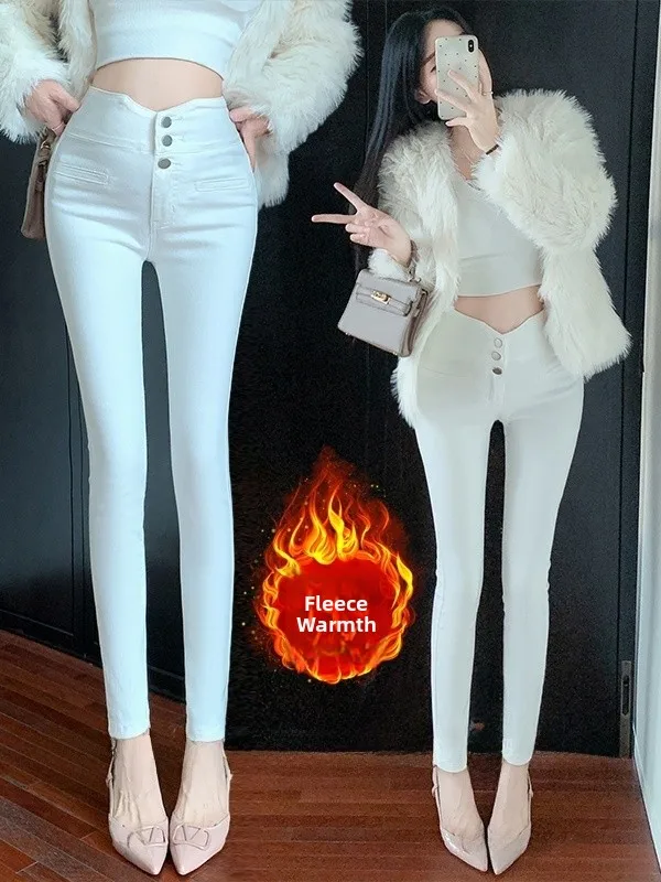 

Advanced Denim Pants High Waist Fce Lined Slim Fit Women's Autumn Winter New Sle Faionable Slimming Cotton Stretch Denim
