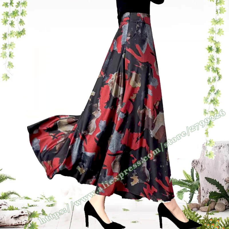 2023 Elegant Women's Skirts , Female Flowy Maxi skirt women , women's Red Dot Point Print  Floral Long skirt with pocket