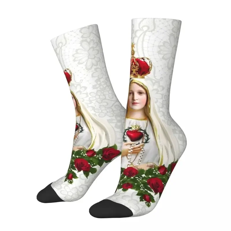 

Y2K Male Men Harajuku Our Lady Of Fatima Virgin Mary Sock Polyester Rosary Catholic Sport Women Socks Spring Winter