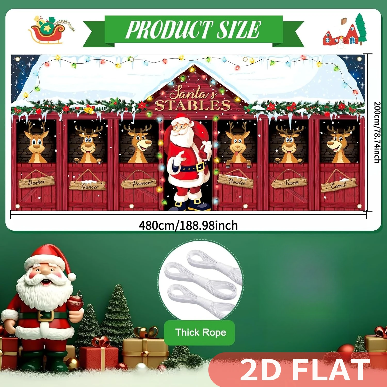 1pc Christmas Studio Background Banner Decor Garage Door Covers, 7x16FT, Durable Polyester, Outdoor, Christmas Decor