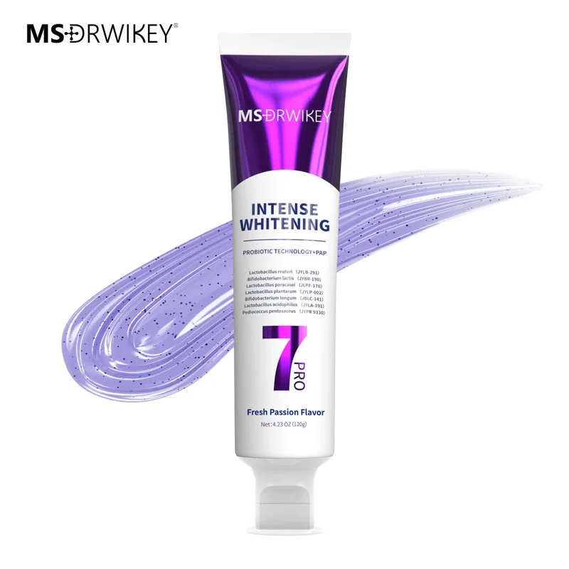 MSDRWIKEY 7-Pro Teeth Whitening Toothpaste, 7 Probiotics Purple Paste, Passion Mint, Brighten Teeth, Prevent Bad Breath
