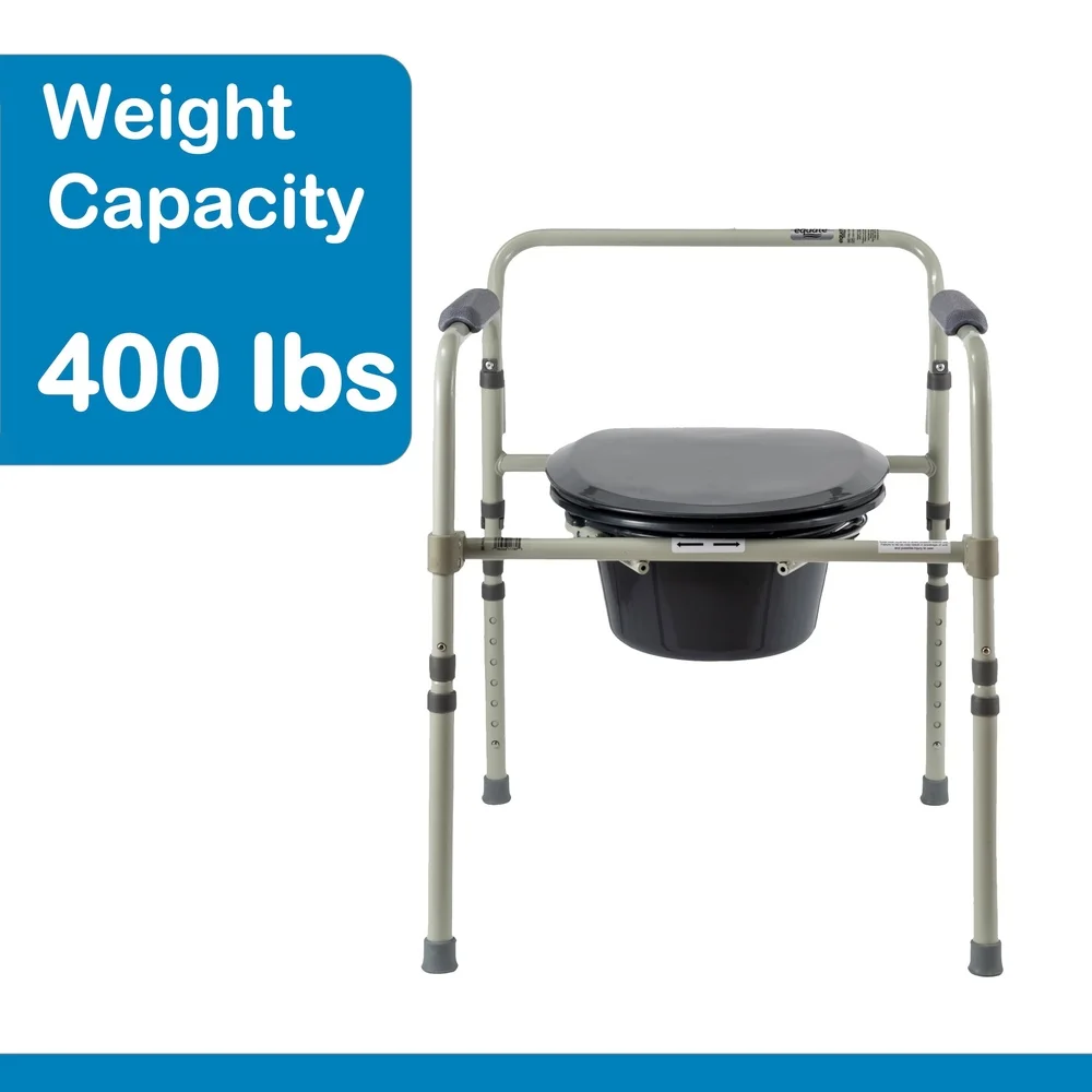 Toilet Samping Tempat Tidur Baja 3-In-1 Dapat Dilipat Kapasitas 400 Lb Sandaran Tangan Tinggi Dapat Disesuaikan Pelindung Percikan Transportasi Penyimpanan Mudah
