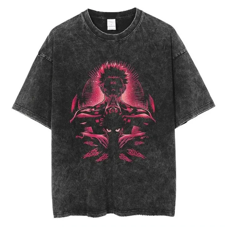 

Футболка Sukuna Domain Expansion Jujutsu Kaisen мужская винтажная с эффектом кислотной стирки, с аниме-графикой, оверсайз, хлопковая, в стиле стритвир