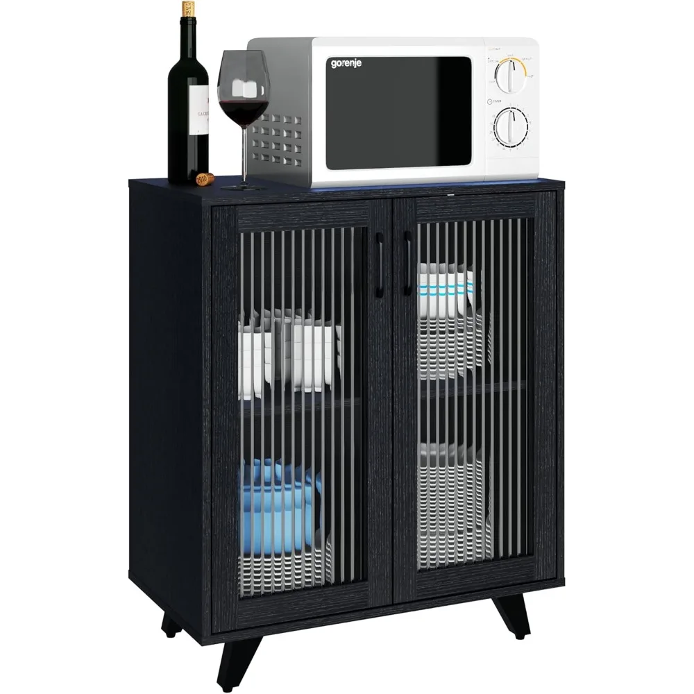 

Kitchen Buffet Server Table Accent Sideboard Cupboard Server Buffet Console Table with Doors Cabinet(27inch, Black)