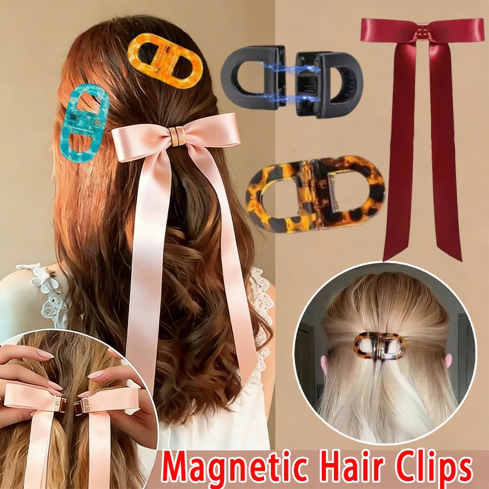 

1/2/3/4pcs Professional Magnetic Bow Hair Clips for Women Strong Hold Non-Slip Salon Sectioning Styling Tools for Girls
