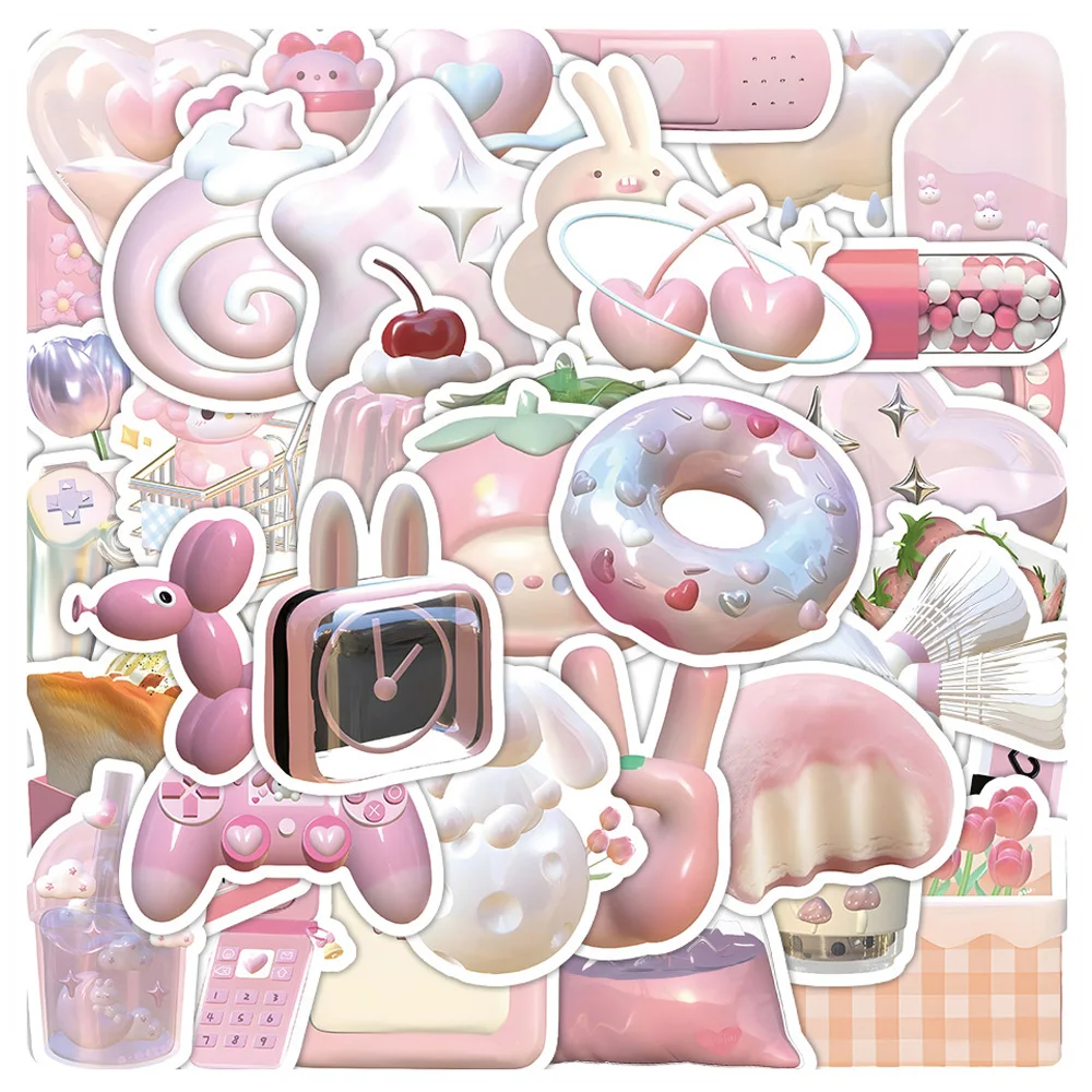 10/30/50pcs Kawaii 3D Cartoon Cute Pink Stickers Aesthetic Decals DIY Laptop Notebook Phone Decoration Sticker for Girls Kids