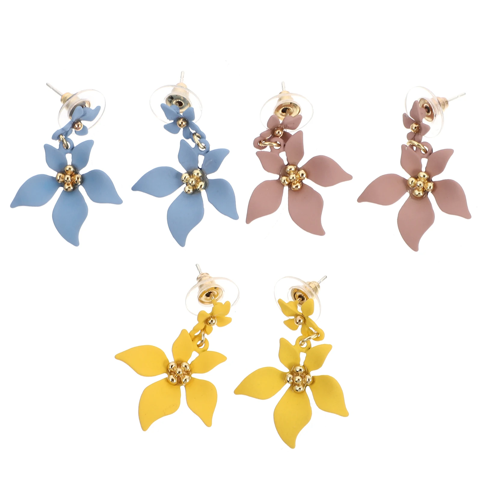 

3 Pairs R om ColorStereo Flower Earrings Women Chic Daily Fashion Jewelry Party Unique Design Decor